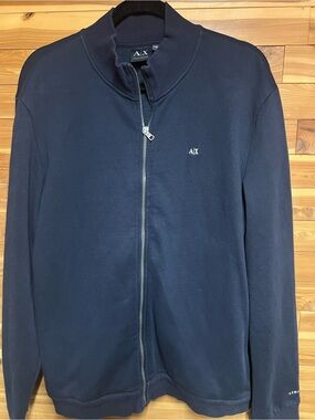 Armani Exchange Men's Dark Navy Zip-Up Knit Jacket